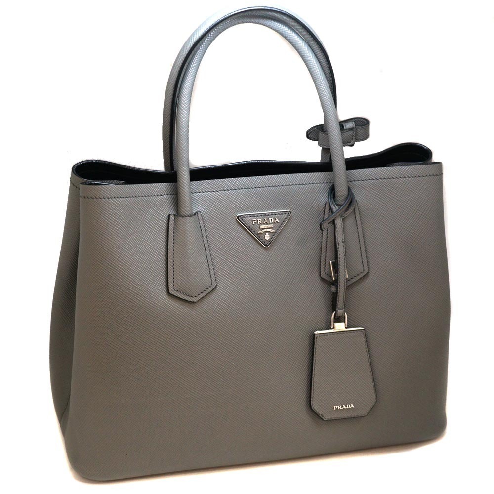 Prada Double Saffiano Leather Bag Gray iconic triangle